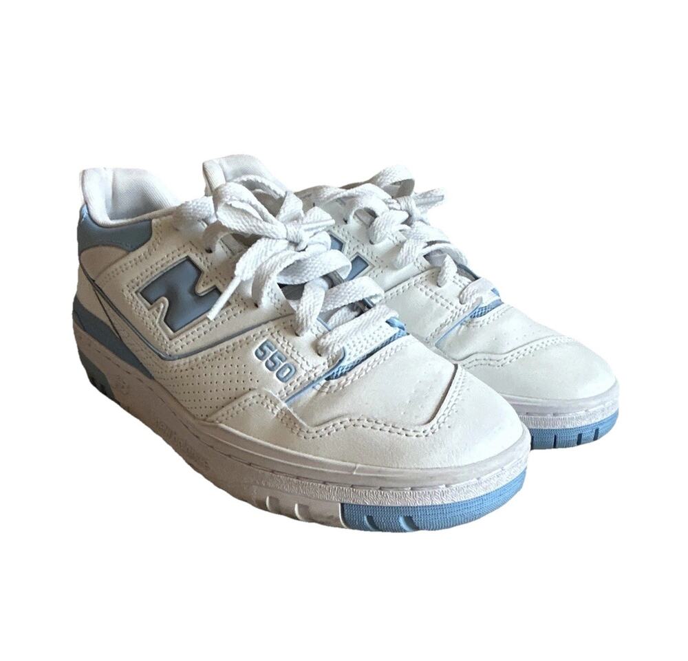 New Balance 550 White/Blue/Gray Low Top Lace-Up Leather Sneakers Rubber Sole